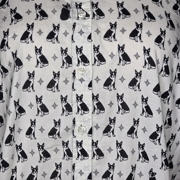 Talbots XL Dog Print Button Front Cotton Blouse Preppy Casual Shirt - Picture 8 of 10